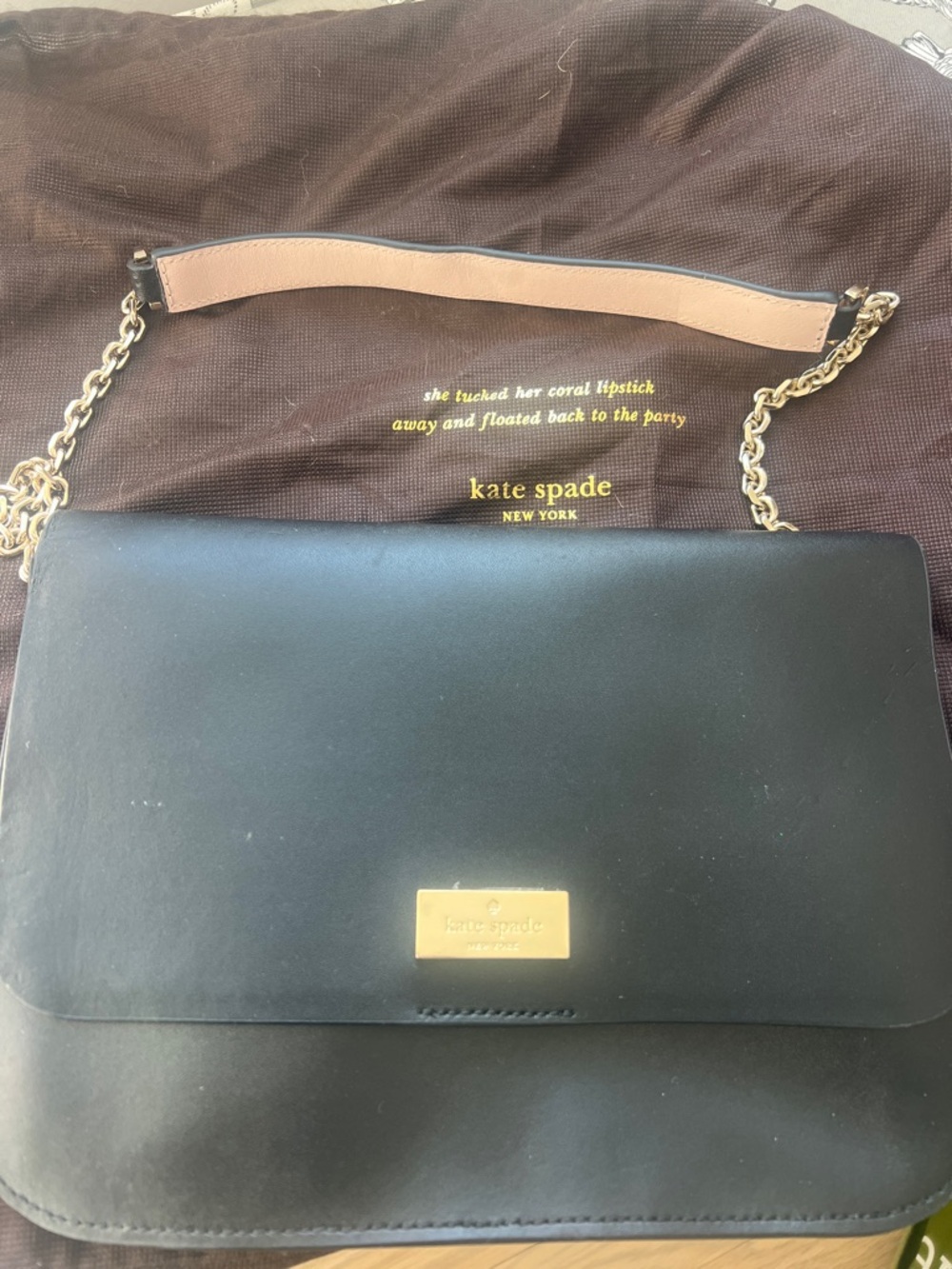 BRAND NEW kate spade Black Leather Chain Crossbody with Gold Hardware